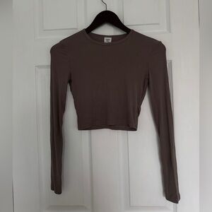 Sunday Best Aritzia Ribbed Long Sleeve Crop Top - Taupe